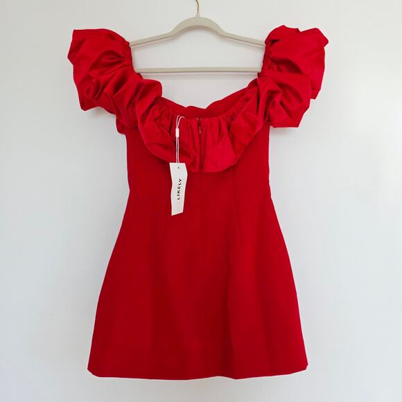 LIKELY x REVOLVE Ina Ruffle Red Off The Shoulder Ruffle Mini Dress Sz 6 / Small - Picture 7 of 13